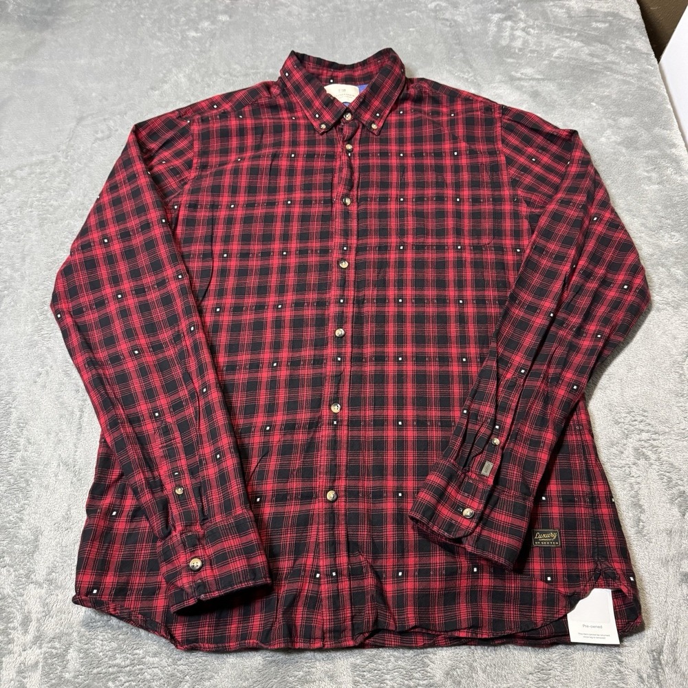 Scotch and Soda Regular Fit Mid Weight Button Up Flannel Shirt Red Plaid Size XL